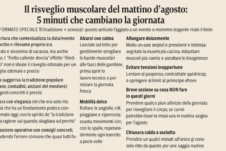 Il risveglio muscolare del mattino d’agosto: 5 minuti che cambiano la giornata